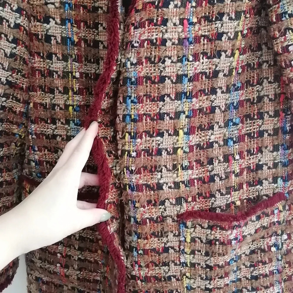 Anthropologie ett:twa Harlequin Boyfriend Colourful Tweed Long Jacket Small - Picture 9 of 17